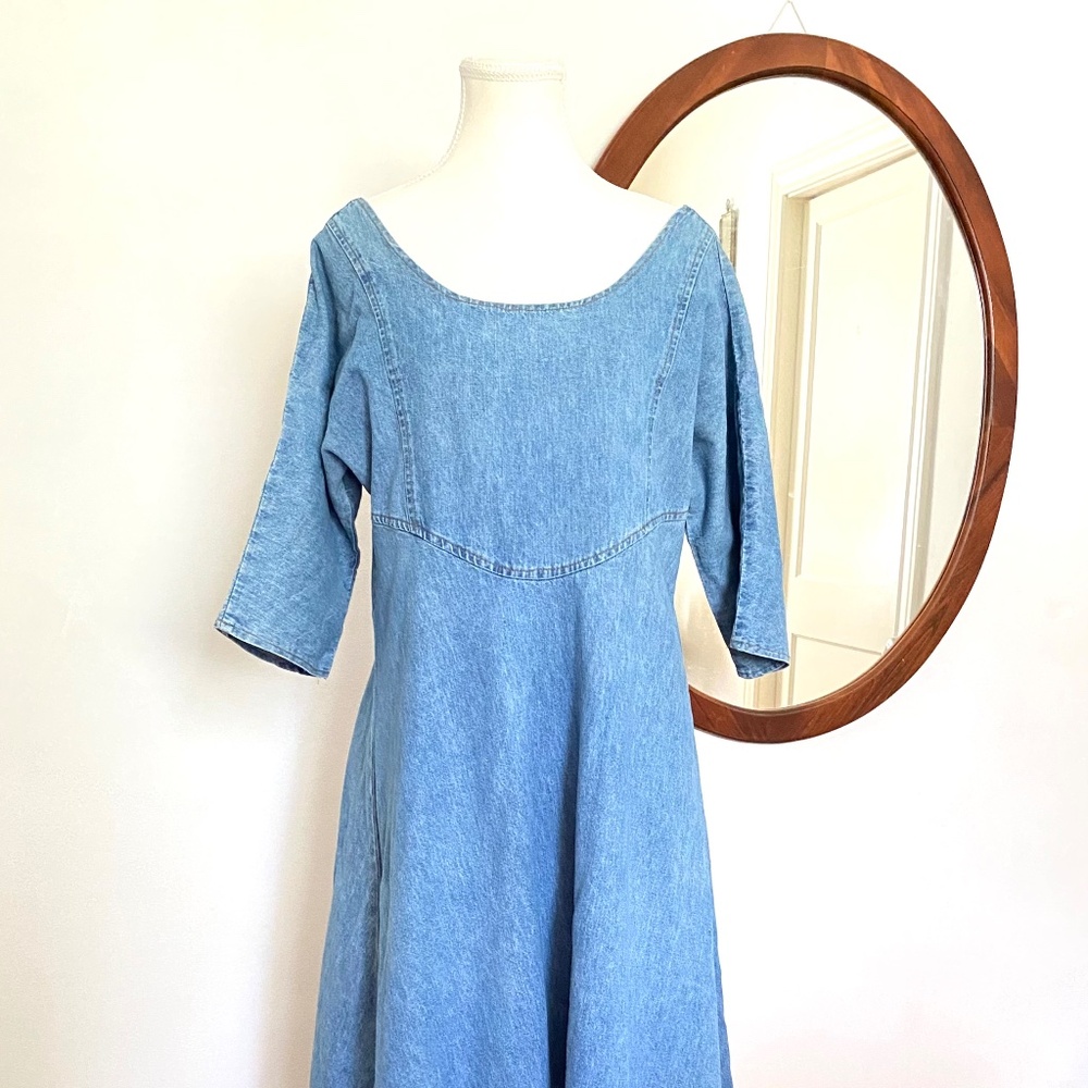 Vintage Light Blue Denim Midi Dress